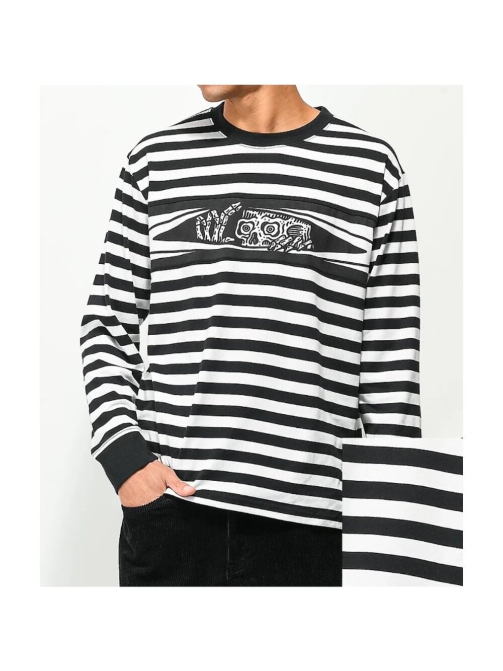 Lurking Class Peeking Striped Long Sleeve Graphic Shirt Grunge Punk Mens Medium